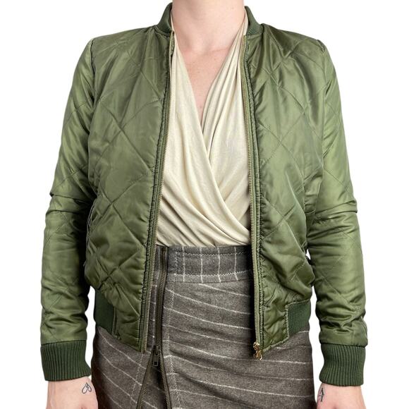 Women's Say What Olive Green Full-Zip Lightweight Bomber Jacket - Size XS - Picture 6 of 9